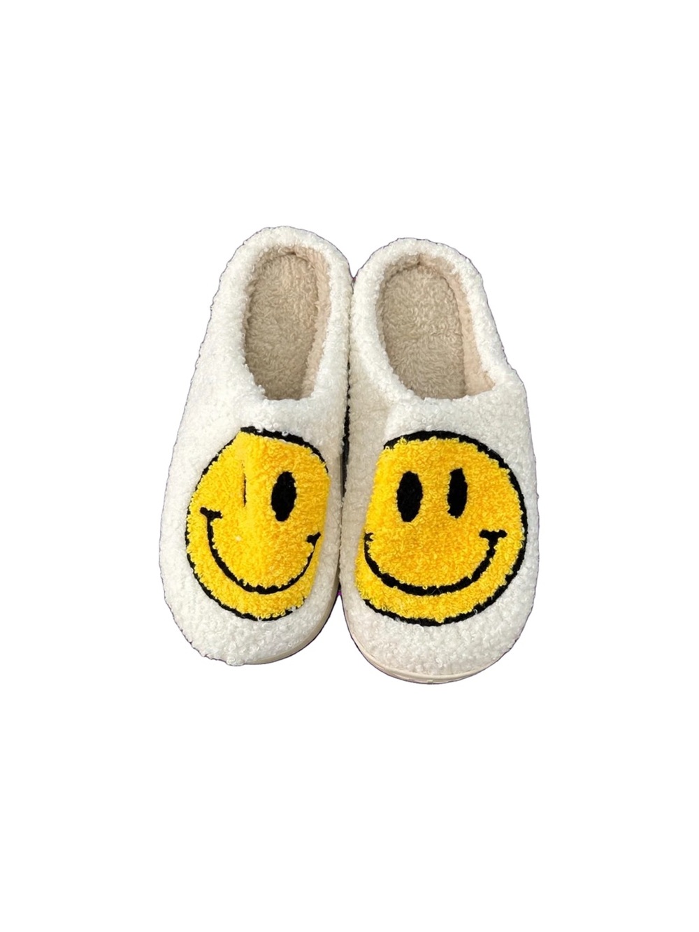 Kids Plush Smiley Slip-On Slippers - White & Yellow